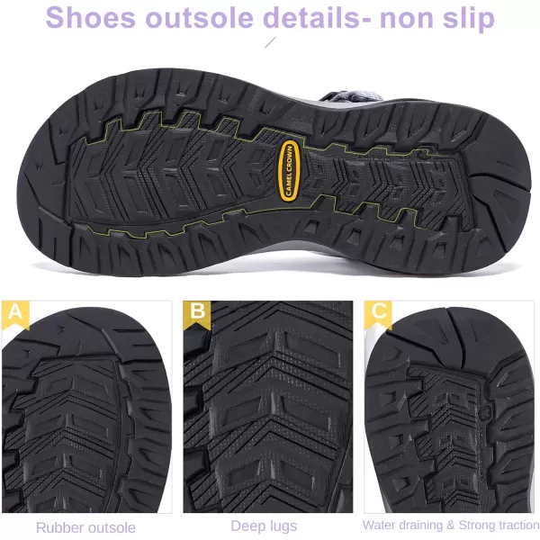 CAMEL CROWN Waterproof Hiking Sandals Women Arch Support Sport Sandals Comfortable Walking Water Sandals for Beach Travel AthleticGrey Purple