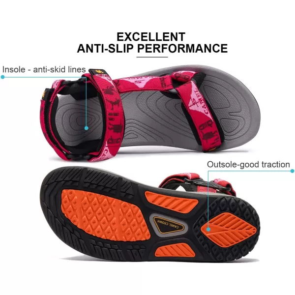 CAMEL CROWN Waterproof Hiking Sandals Women Arch Support Sport Sandals Comfortable Walking Water Sandals for Beach Travel AthleticRed2