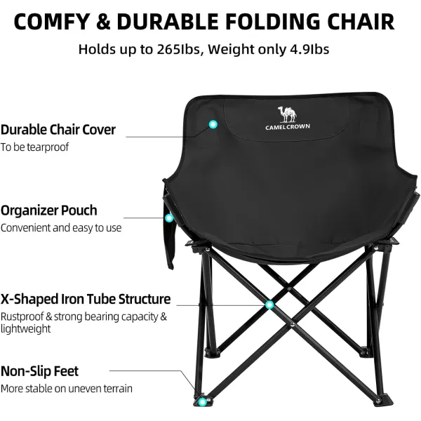 CAMEL CROWN Camping Chairs Portable Chair Compact Lightweight Folding Camping Chairs with Side Pocket and Carrying Bag for Adults Hiking Beach Outdoor Chair Supports 265 LbsBlack