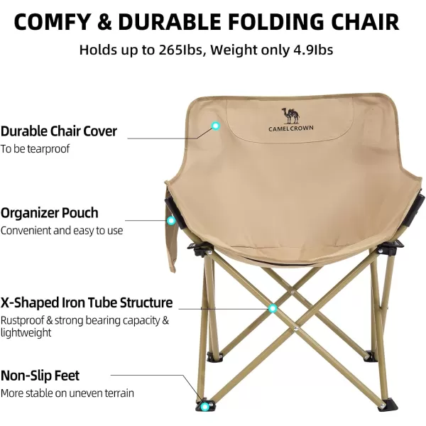 CAMEL CROWN Camping Chairs Portable Chair Compact Lightweight Folding Camping Chairs with Side Pocket and Carrying Bag for Adults Hiking Beach Outdoor Chair Supports 265 LbsKhaki