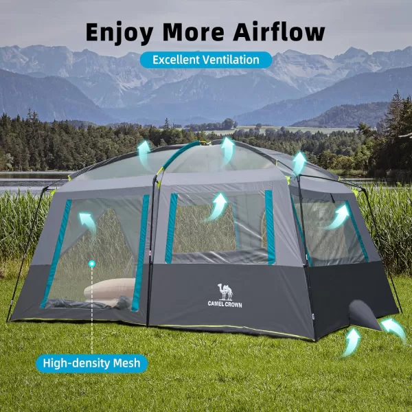 CAMEL CROWN Camping Tents 10 Person Family Cabin Tent with 2 Doors and 4 Windows Large Multiple Room Tent with Floor Mats Tents for Camping Outdoor HikingSteel Blue