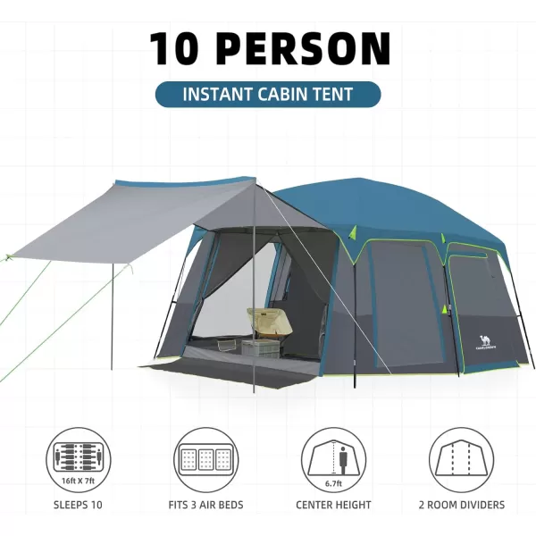 CAMEL CROWN Camping Tents 10 Person Family Cabin Tent with 2 Doors and 4 Windows Large Multiple Room Tent with Floor Mats Tents for Camping Outdoor HikingNavy Blue