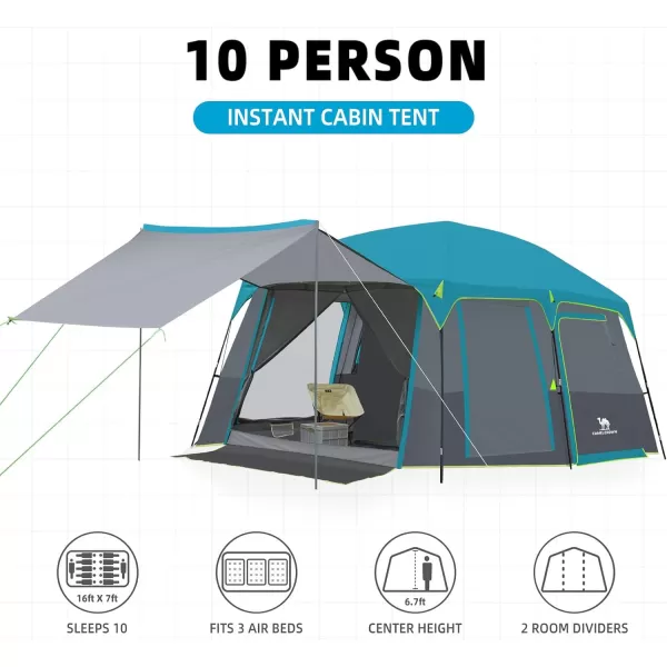 CAMEL CROWN Camping Tents 10 Person Family Cabin Tent with 2 Doors and 4 Windows Large Multiple Room Tent with Floor Mats Tents for Camping Outdoor HikingSteel Blue