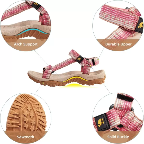 CAMEL CROWN Hiking Sport Sandals for Women Antiskidding Water Sandals Comfortable Athletic Sandals for Outdoor Wading BeachKhakiPink