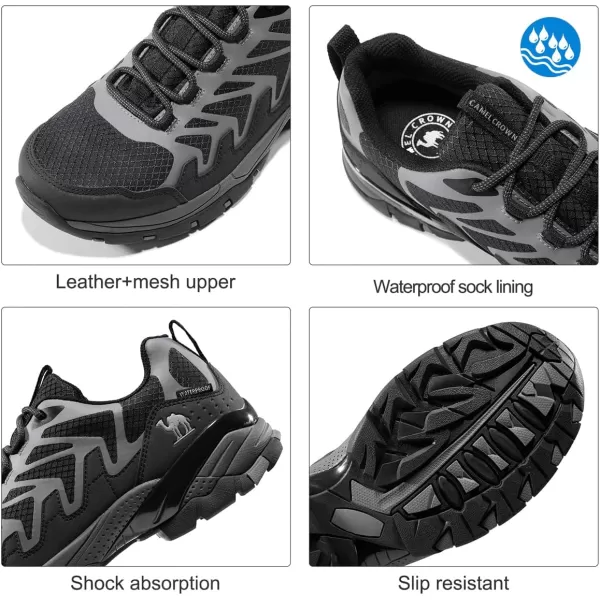 CAMEL CROWN Men Hiking Shoes Lightweight Low Top Hiking Boots Breathable Waterproof Sneakers for Trail OutdoorBlack5015