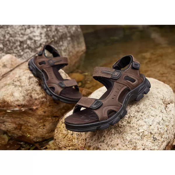 CAMEL CROWN Mens Leather Sandals Hiking Outdoor Water Beach Sports Mens Sandals for Summer with Open Toe Adjustable StrapsBrown