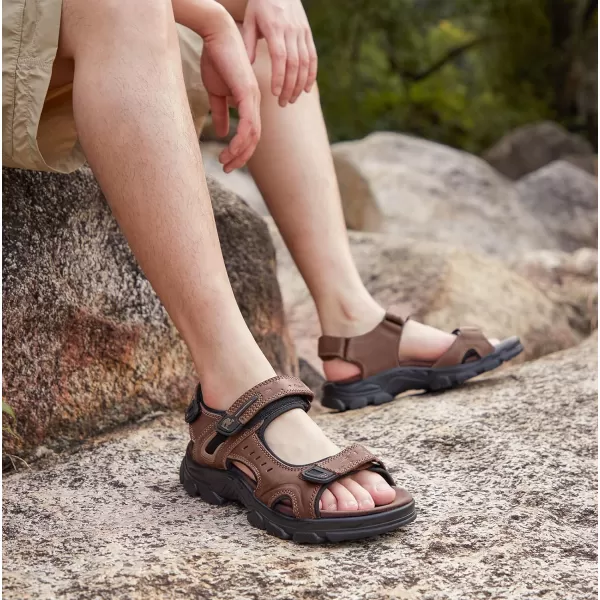 CAMEL CROWN Mens Leather Sandals Hiking Outdoor Water Beach Sports Mens Sandals for Summer with Open Toe Adjustable StrapsBrown