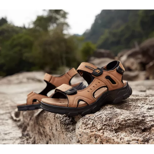 CAMEL CROWN Mens Leather Sandals Hiking Outdoor Water Beach Sports Mens Sandals for Summer with Open Toe Adjustable StrapsCamel