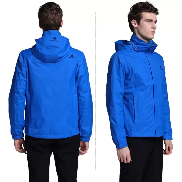 CAMEL CROWN Mens Lightweight Rain Jacket Waterproof Raincoat Windbreaker Hooded Active Outdoor Shell Jacket for Hiking WorkBlue