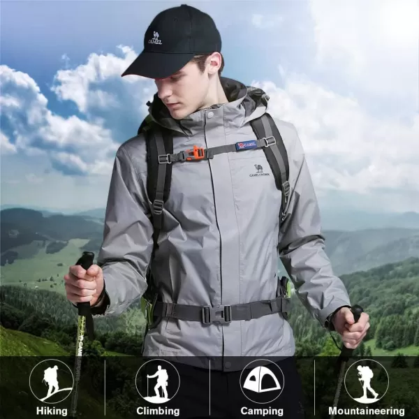 CAMEL CROWN Mens Lightweight Rain Jacket Waterproof Raincoat Windbreaker Hooded Active Outdoor Shell Jacket for Hiking WorkGrey