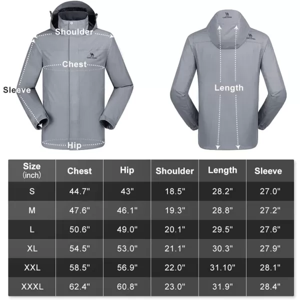 CAMEL CROWN Mens Lightweight Rain Jacket Waterproof Raincoat Windbreaker Hooded Active Outdoor Shell Jacket for Hiking WorkGrey