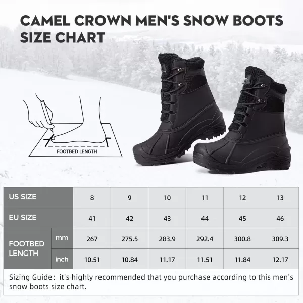 CAMEL CROWN Mens Snow Boots Insulated Waterproof Winter Boots Durable NonSlip Fur Warm Outdoor Climbing ShoesBlack