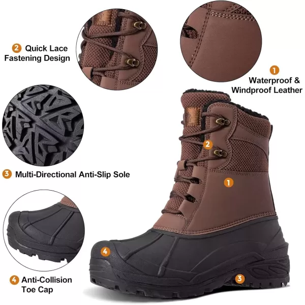 CAMEL CROWN Mens Snow Boots Insulated Waterproof Winter Boots Durable NonSlip Fur Warm Outdoor Climbing ShoesBrown