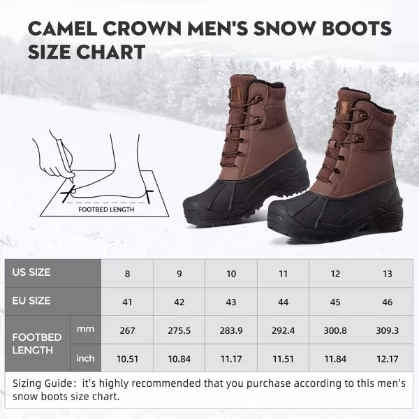 CAMEL CROWN Mens Snow Boots Insulated Waterproof Winter Boots Durable NonSlip Fur Warm Outdoor Climbing ShoesBrown