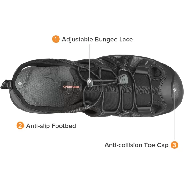 CAMEL CROWN Mens Waterproof Hiking Sandals Closed Toe Water Sandals Athletic Sport Sandals Summer Sandals Beach sandals for OutdoorBlack24