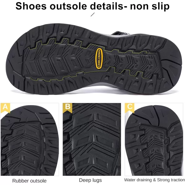 CAMEL CROWN Mens Waterproof Hiking Sandals with Arch Support Open Toe Summer Outdoor Beach Water Comfortable Sport SandalsBlack Grey