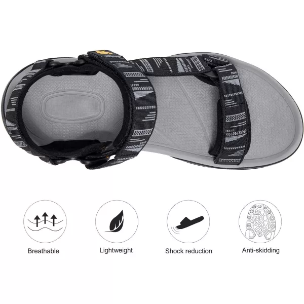 CAMEL CROWN Mens Waterproof Hiking Sandals with Arch Support Open Toe Summer Outdoor Beach Water Comfortable Sport SandalsBlack Grey
