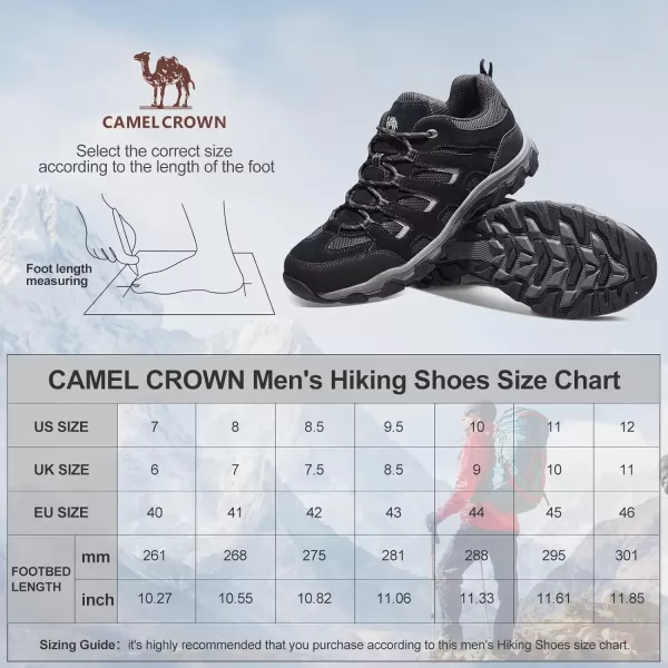 CAMEL CROWN Mens Waterproof Hiking Shoes for Outdoor Trailing Camping Trekking Low Top Lightweight Breathable Trail Shoes for MenBlack