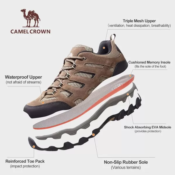 CAMEL CROWN Mens Waterproof Hiking Shoes for Outdoor Trailing Camping Trekking Low Top Lightweight Breathable Trail Shoes for MenBrown