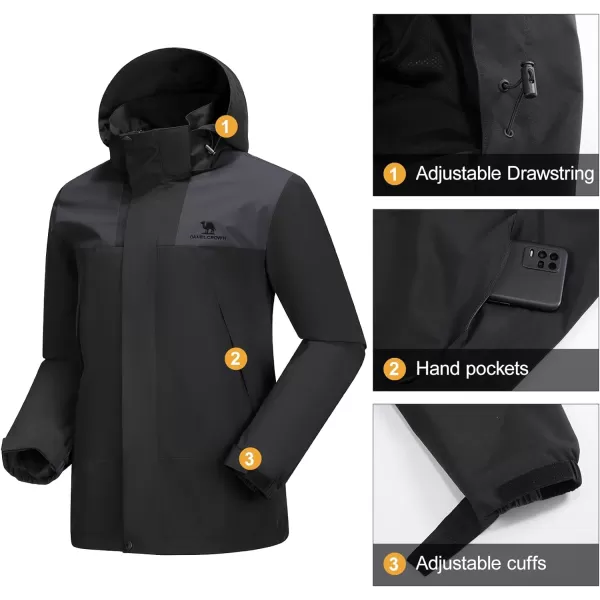 CAMEL CROWN Mens Waterproof Shell Jacket Windbreaker Hooded Rain Coat for Outdoor Hiking Climbing TravelingBlack 1