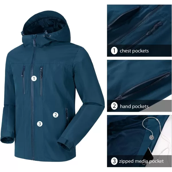 CAMEL CROWN Mens Waterproof Shell Jacket Windbreaker Hooded Rain Coat for Outdoor Hiking Climbing TravelingIndigo Blue