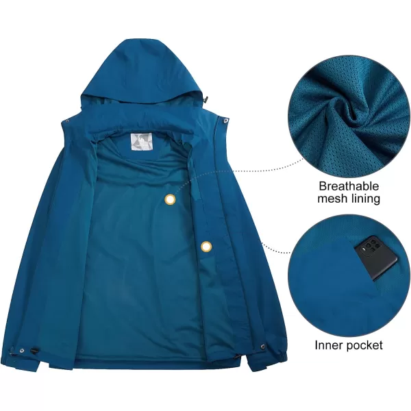 CAMEL CROWN Mens Waterproof Shell Jacket Windbreaker Hooded Rain Coat for Outdoor Hiking Climbing TravelingLake Blue