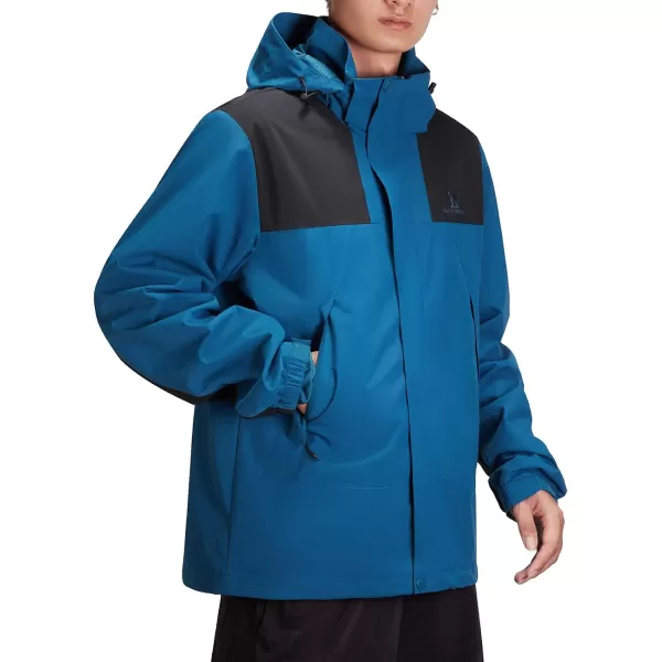 CAMEL CROWN Mens Waterproof Shell Jacket Windbreaker Hooded Rain Coat for Outdoor Hiking Climbing TravelingLake Blue