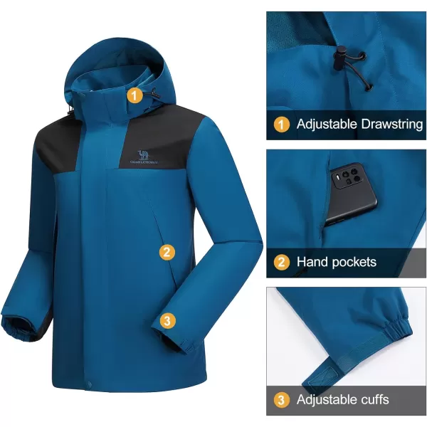 CAMEL CROWN Mens Waterproof Shell Jacket Windbreaker Hooded Rain Coat for Outdoor Hiking Climbing TravelingLake Blue