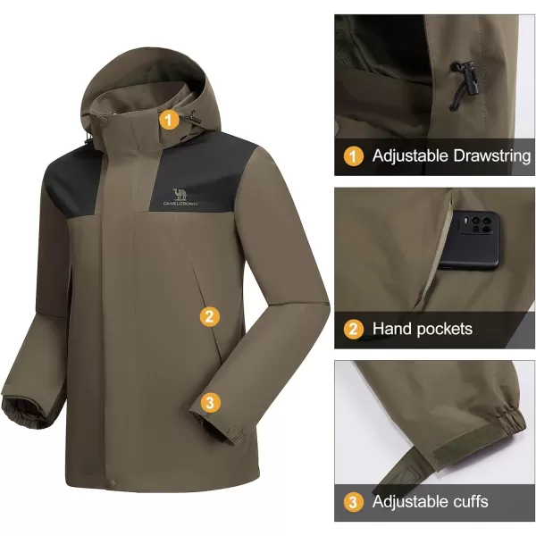 CAMEL CROWN Mens Waterproof Shell Jacket Windbreaker Hooded Rain Coat for Outdoor Hiking Climbing TravelingOlive