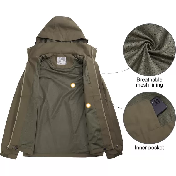 CAMEL CROWN Mens Waterproof Shell Jacket Windbreaker Hooded Rain Coat for Outdoor Hiking Climbing TravelingOlive