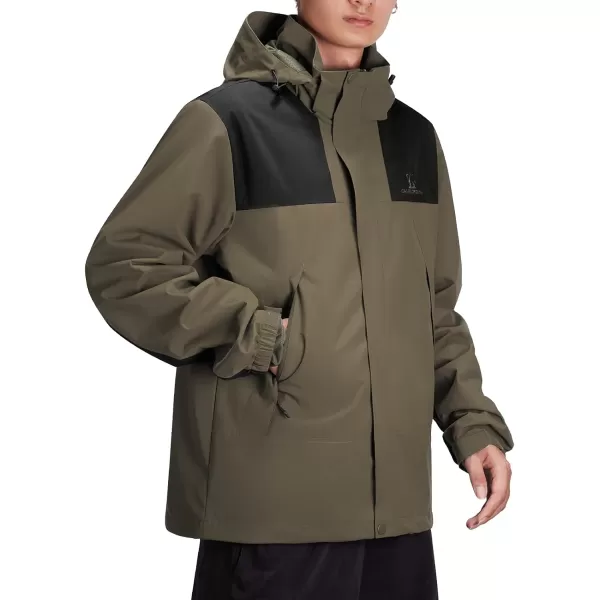CAMEL CROWN Mens Waterproof Shell Jacket Windbreaker Hooded Rain Coat for Outdoor Hiking Climbing TravelingOlive