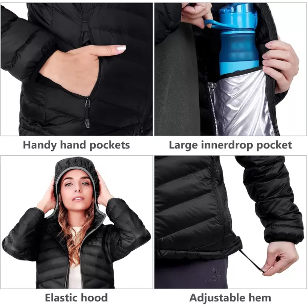 CAMEL CROWN Womens Lightweight Hooded Down Jacket Packable Puffer Insulated CoatsBlack