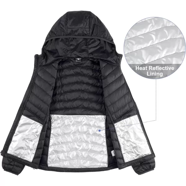 CAMEL CROWN Womens Lightweight Hooded Down Jacket Packable Puffer Insulated CoatsBlack