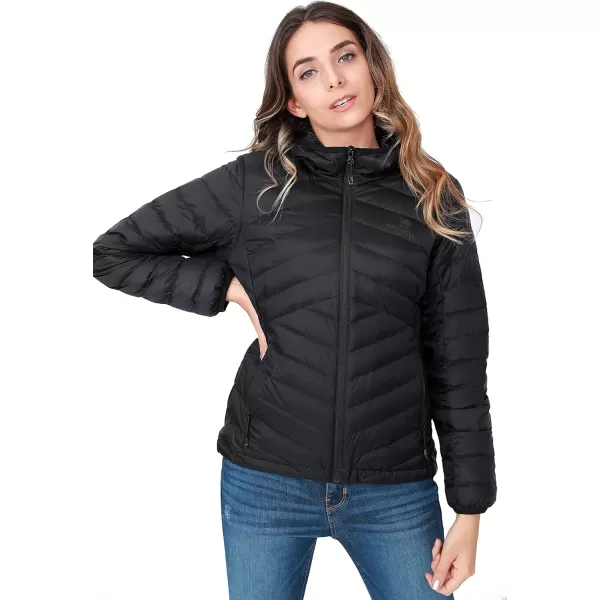 CAMEL CROWN Womens Lightweight Hooded Down Jacket Packable Puffer Insulated CoatsBlack