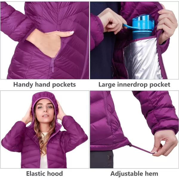 CAMEL CROWN Womens Lightweight Hooded Down Jacket Packable Puffer Insulated CoatsPurple