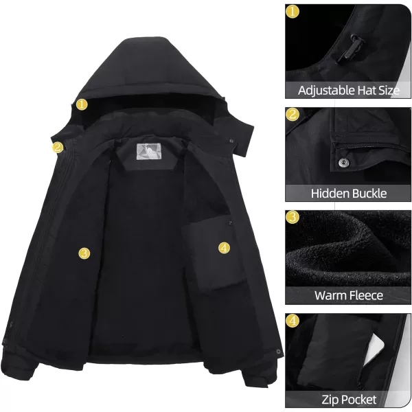 CAMEL CROWN Womens Ski Jacket Thicken Winter Snow Coat Warm Fleece Mountain Waterproof Female Jacket Hooded WindbreakerBlack