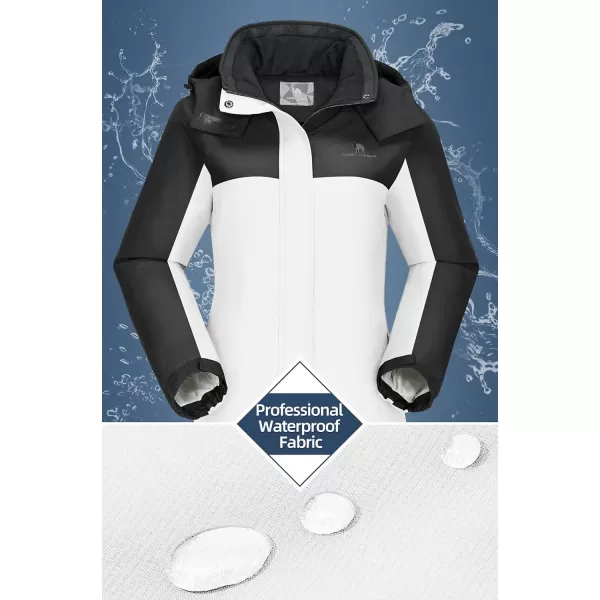 CAMEL CROWN Womens Ski Jacket Thicken Winter Snow Coat Warm Fleece Mountain Waterproof Female Jacket Hooded WindbreakerBlack White