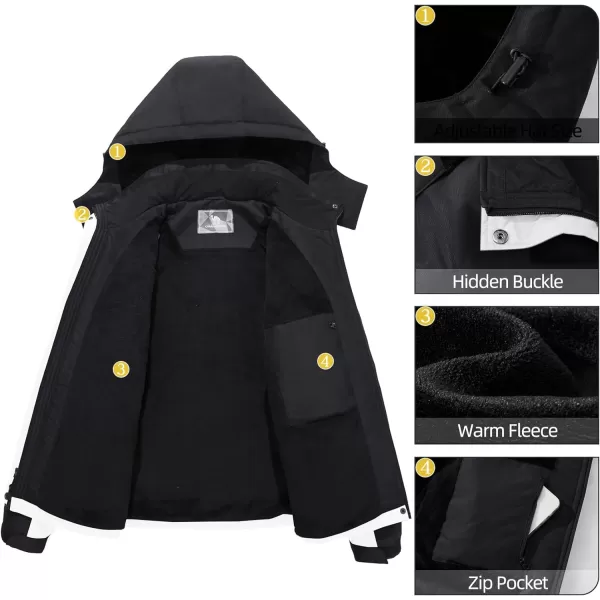 CAMEL CROWN Womens Ski Jacket Thicken Winter Snow Coat Warm Fleece Mountain Waterproof Female Jacket Hooded WindbreakerBlack White