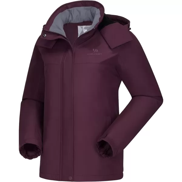 CAMEL CROWN Womens Ski Jacket Thicken Winter Snow Coat Warm Fleece Mountain Waterproof Female Jacket Hooded WindbreakerDark Purple