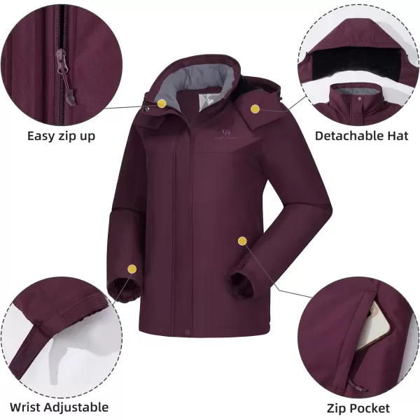 CAMEL CROWN Womens Ski Jacket Thicken Winter Snow Coat Warm Fleece Mountain Waterproof Female Jacket Hooded WindbreakerDark Purple