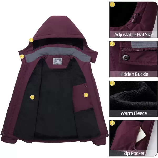 CAMEL CROWN Womens Ski Jacket Thicken Winter Snow Coat Warm Fleece Mountain Waterproof Female Jacket Hooded WindbreakerDark Purple