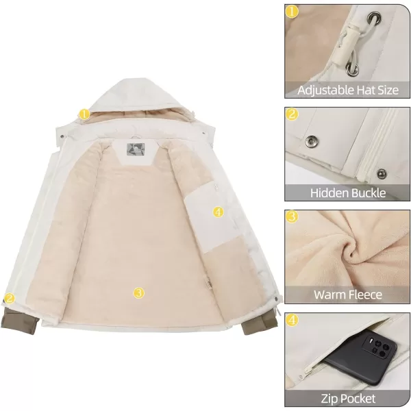 CAMEL CROWN Womens Ski Jacket Thicken Winter Snow Coat Warm Fleece Mountain Waterproof Female Jacket Hooded WindbreakerMbeige