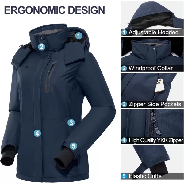 CAMEL CROWN Womens Ski Jacket Waterproof Warm Winter Snow Coat Hooded Mountain Outdoor Windbreaker Windproof JacketDark Blue