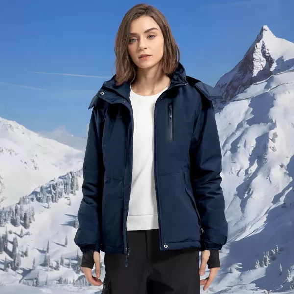 CAMEL CROWN Womens Ski Jacket Waterproof Warm Winter Snow Coat Hooded Mountain Outdoor Windbreaker Windproof JacketDark Blue