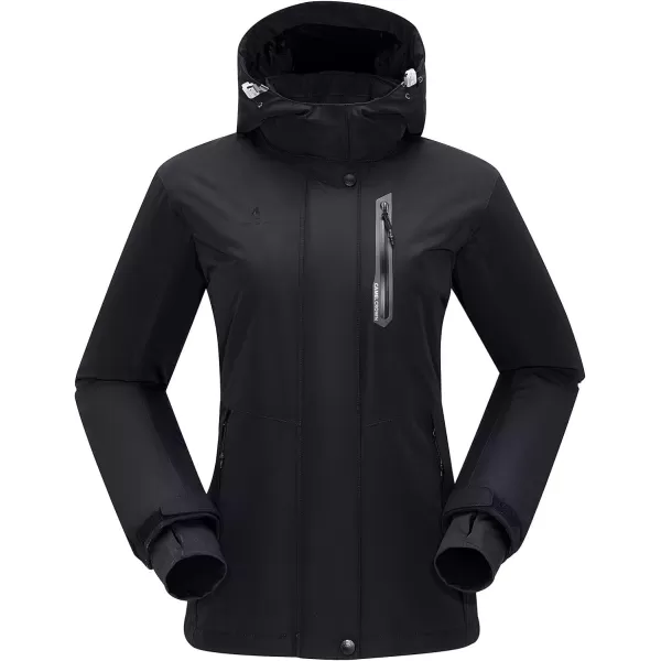 CAMEL CROWN Womens Ski Jacket with Hood Winter Thicken Windproof Raincoat Warm Fleece Mountain Female CoatBlack