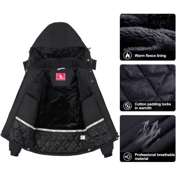 CAMEL CROWN Womens Ski Jacket with Hood Winter Thicken Windproof Raincoat Warm Fleece Mountain Female CoatBlack