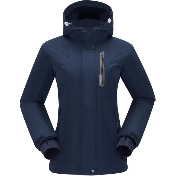 CAMEL CROWN Womens Ski Jacket with Hood Winter Thicken Windproof Raincoat Warm Fleece Mountain Female CoatDark Blue