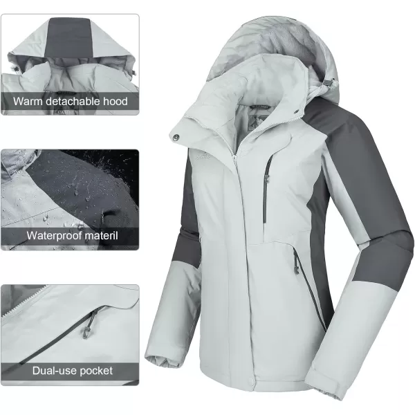 CAMEL CROWN Womens Ski Jacket with Hood Winter Thicken Windproof Raincoat Warm Fleece Mountain Female CoatGrey