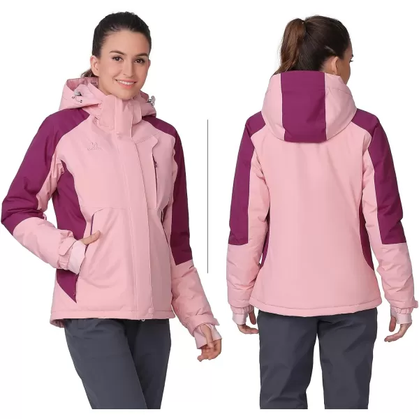 CAMEL CROWN Womens Ski Jacket with Hood Winter Thicken Windproof Raincoat Warm Fleece Mountain Female CoatPink