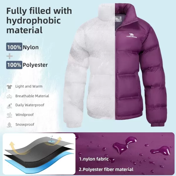 CAMEL CROWN Womens Warm Down Jacket Oversized Lightweight Cotton Down Coat Warm Winter Coats Zip Insulated Puffer JacketDark Purple